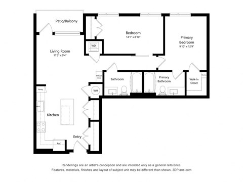 2Bed - 2 bath C01 Floor Plan at Arrowwood Apartments, North Bethesda, 20852